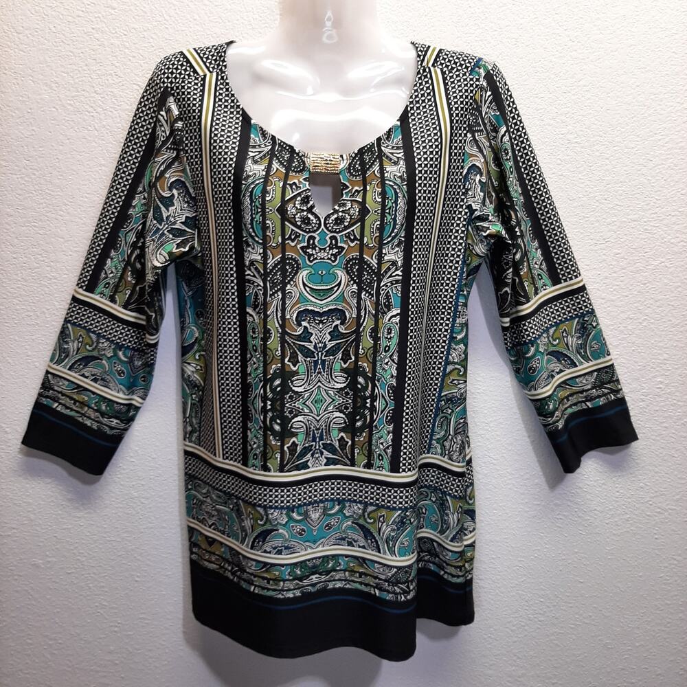 Melissa Paige 3/4 Sleeve Paisley Pullover Tunic Top l Size: M